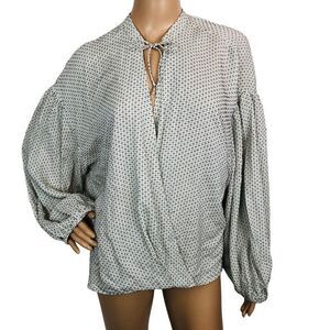 LOFT Lou &‎ Grey Peasant Top Bishop Sleeve Wrap Shirt Size M Cottagecore Career